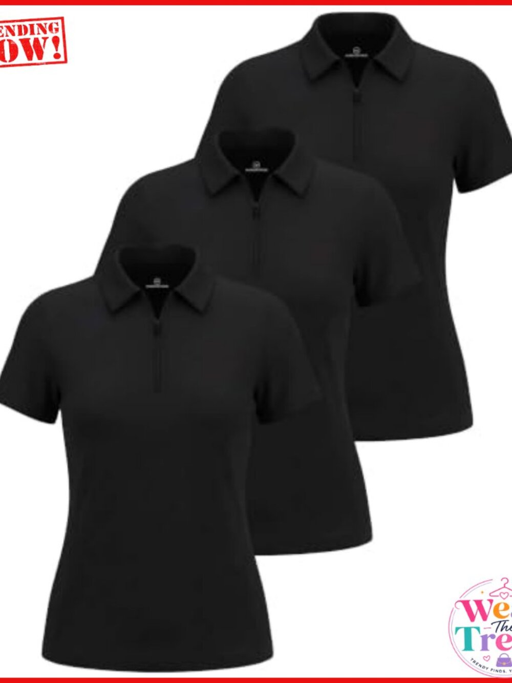 3 Pack Women's Dry Fit Golf Polo Shirts with Zipper Short Sleeve